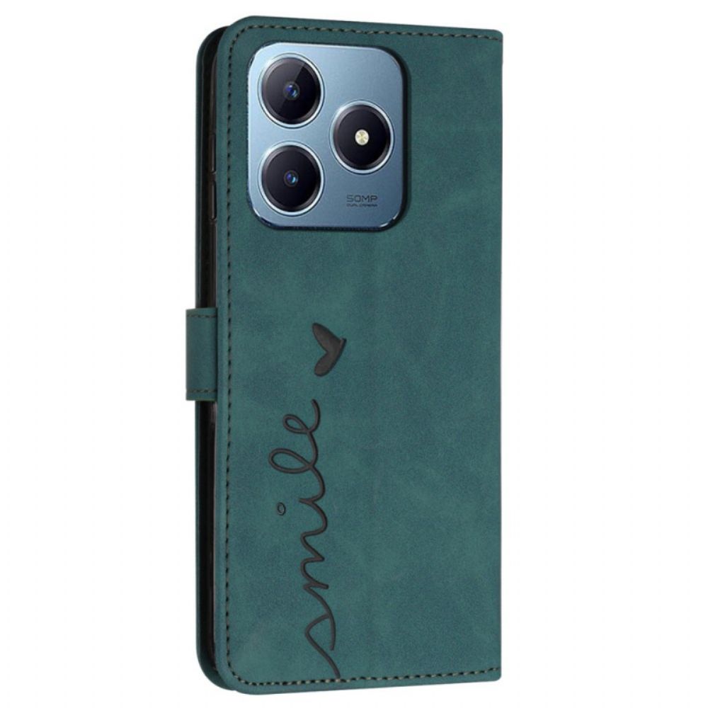 Leren Hoesje Realme Note 60 Smiley-bandje Bescherming Hoesje