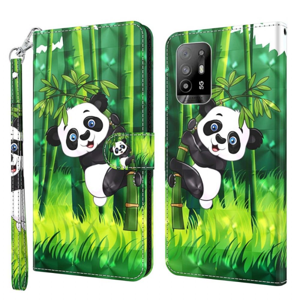 Flip Case voor Oppo A94 5G Panda Met Koord
