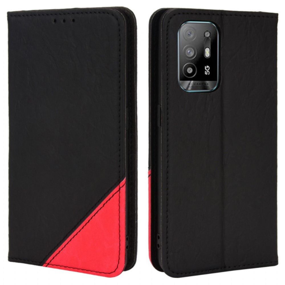 Leren Hoesje voor Oppo A94 5G Folio-hoesje Tweekleurige Driehoek