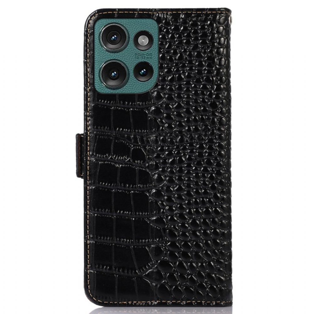 Leren Hoesje Motorola Edge 50 Neo Leer Met Krokodillentextuur Bescherming Hoesje