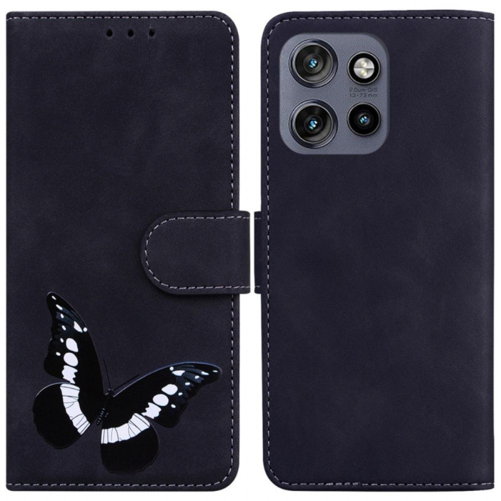 Leren Hoesje Voor Motorola Edge 50 Neo Vlinderpatroon