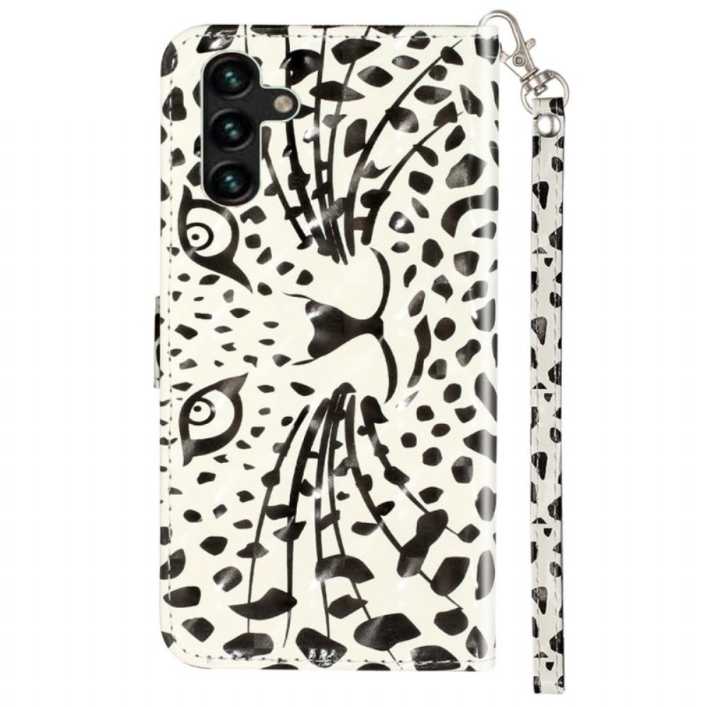 Flip Case Leren Samsung Galaxy S24 Fe Luipaardkop Met Riem
