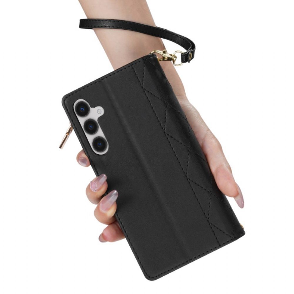 Folio-hoesje Samsung Galaxy S24 Fe Telefoonhoesje Gewatteerd Met Riem En Schouderriem