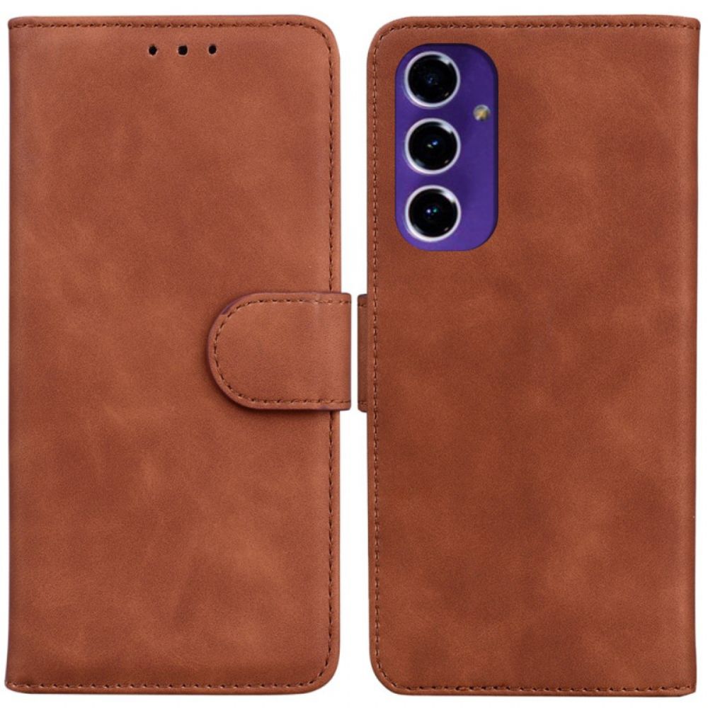 Leren Hoesje Samsung Galaxy S24 Fe Klassiek Suède-effect Bescherming Hoesje