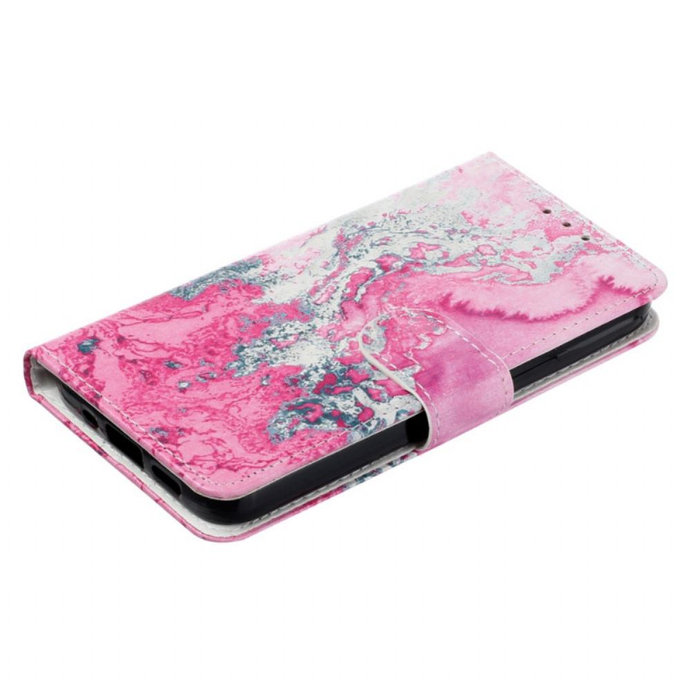Leren Hoesje Samsung Galaxy S24 Fe Roze Zeewatermarmer Bescherming Hoesje