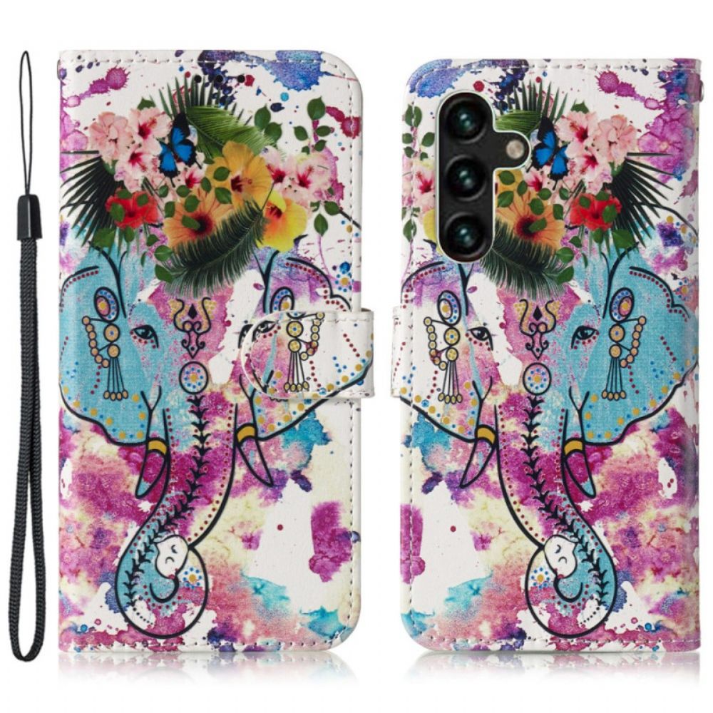 Leren Hoesje Voor Samsung Galaxy S24 Fe Bloem En Olifant