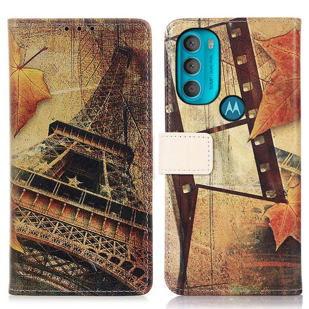 Folio-hoesje voor Moto G71 5G Eiffeltoren In De Herfst