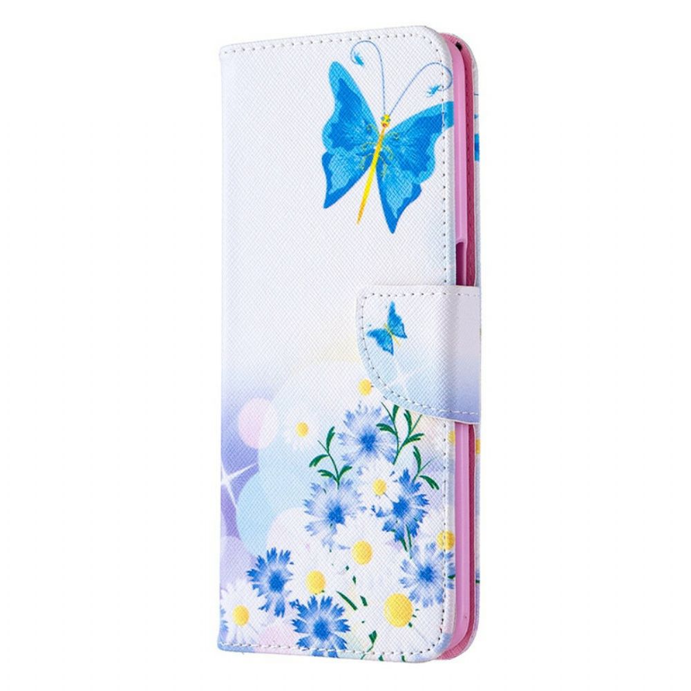 Leren Hoesje voor Oppo A72 Geschilderde Vlinders En Bloemen