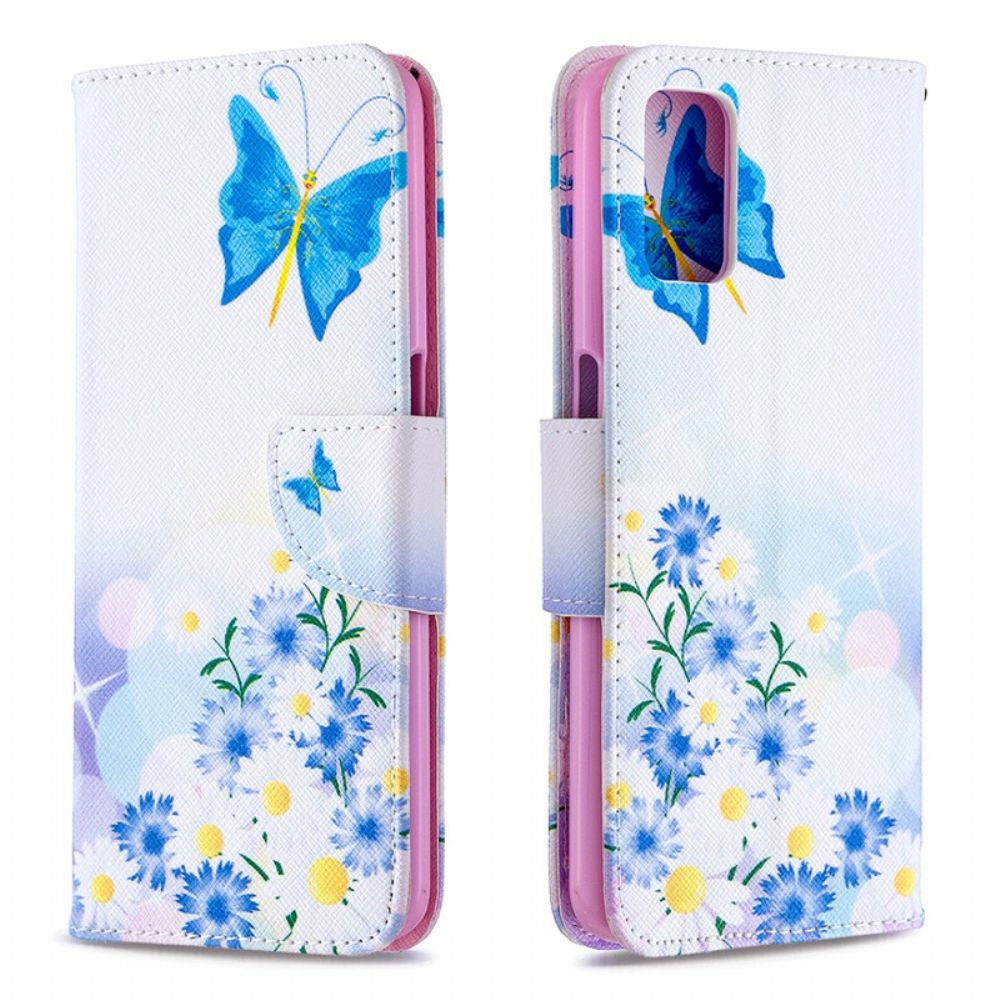 Leren Hoesje voor Oppo A72 Geschilderde Vlinders En Bloemen