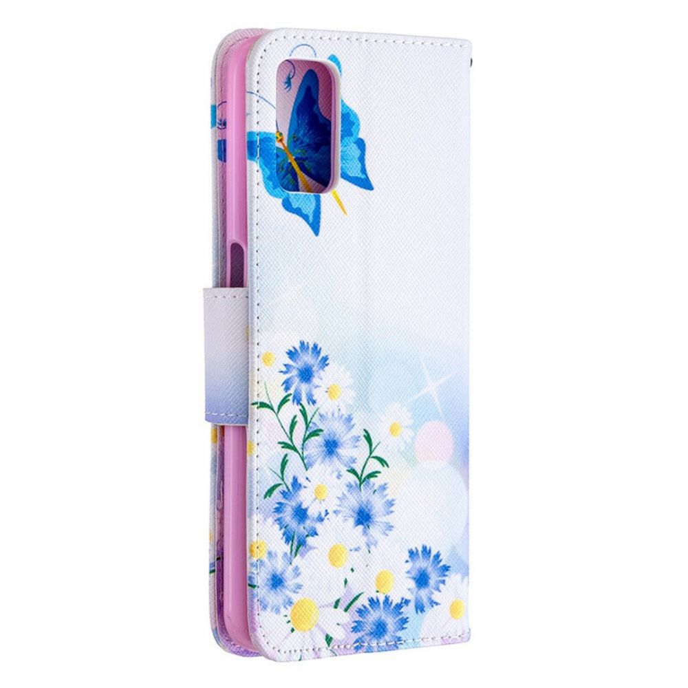 Leren Hoesje voor Oppo A72 Geschilderde Vlinders En Bloemen