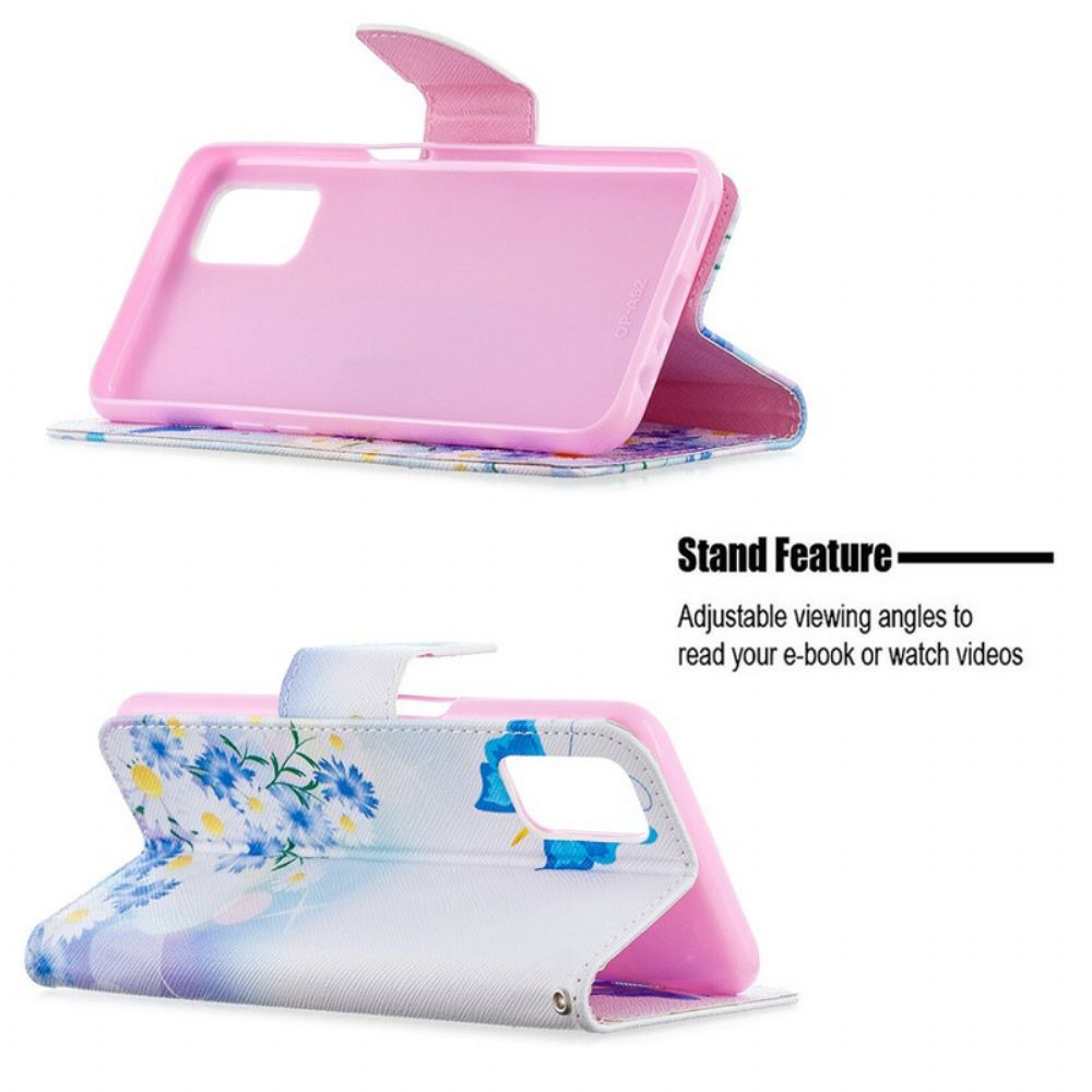 Leren Hoesje voor Oppo A72 Geschilderde Vlinders En Bloemen