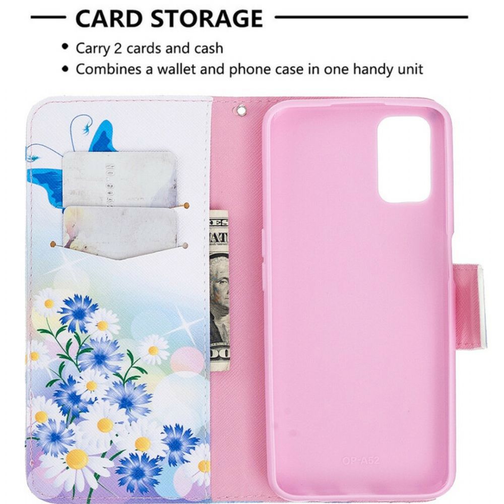 Leren Hoesje voor Oppo A72 Geschilderde Vlinders En Bloemen