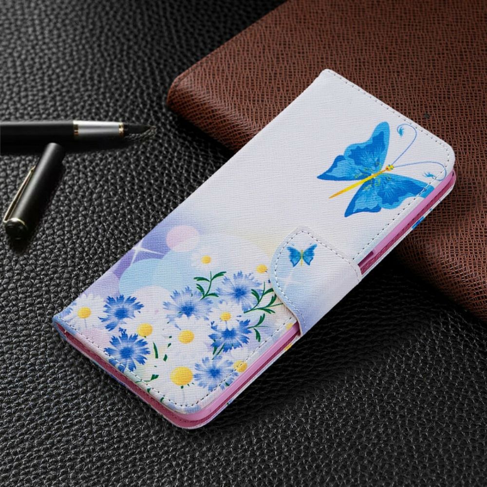 Leren Hoesje voor Oppo A72 Geschilderde Vlinders En Bloemen