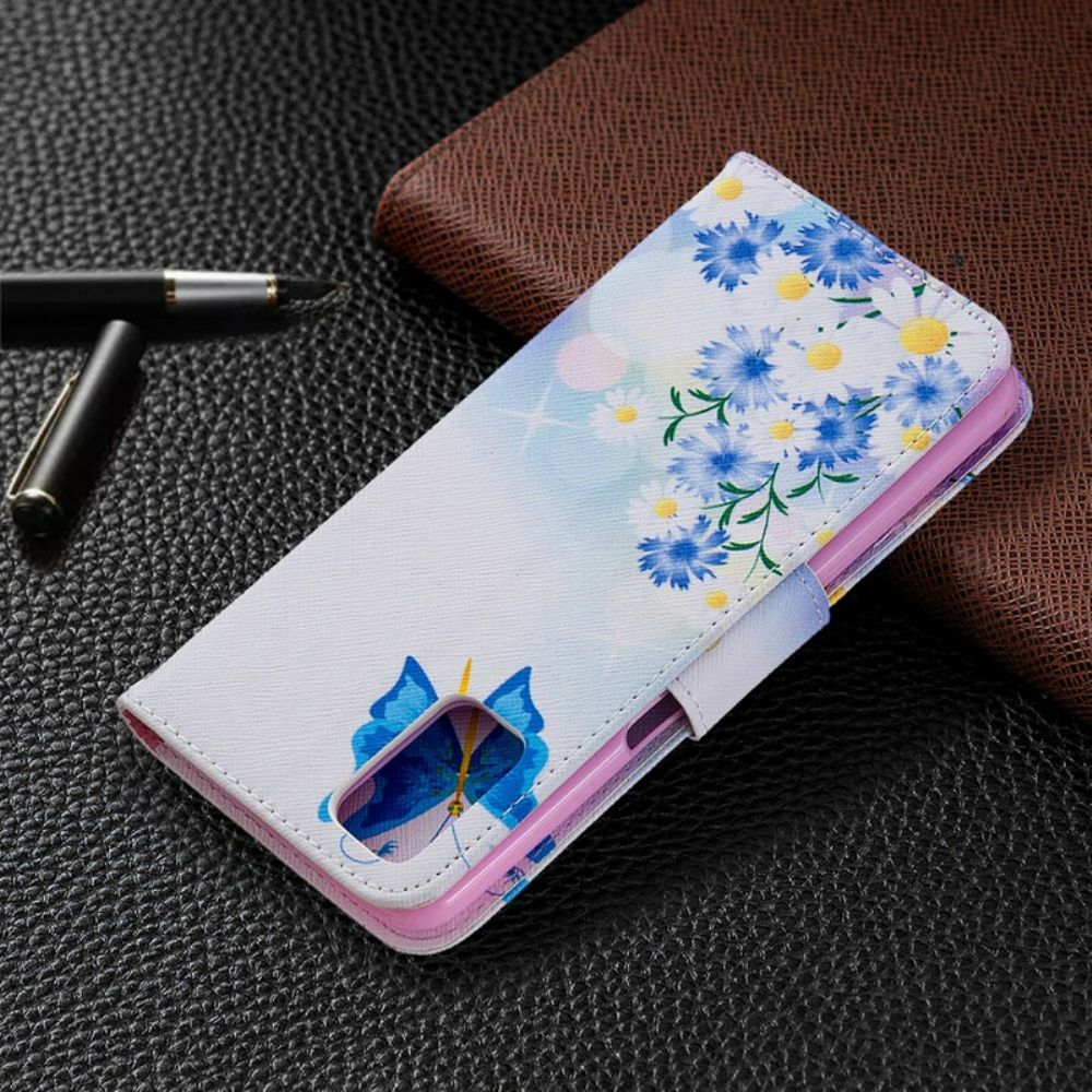 Leren Hoesje voor Oppo A72 Geschilderde Vlinders En Bloemen