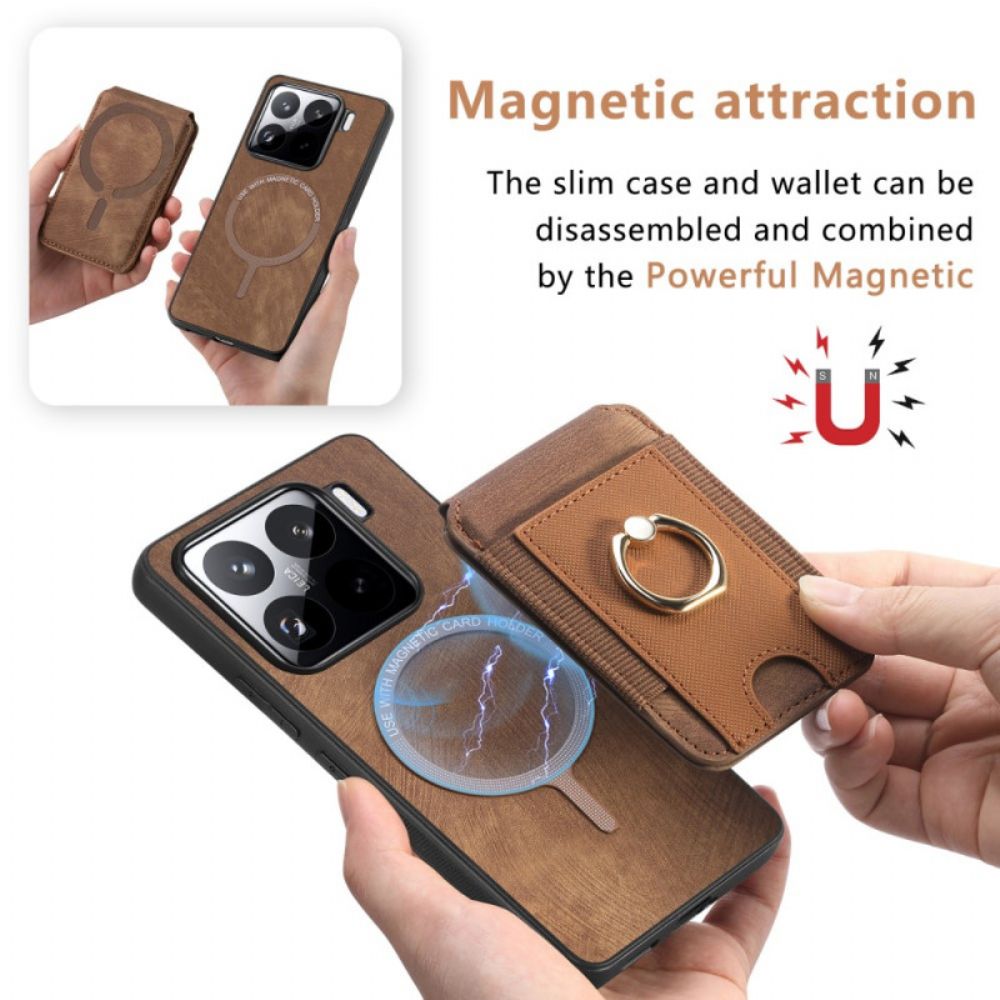 Case Hoesje Xiaomi 15 Telefoonhoesje Afneembare Kaarthouder En Standaard Met Suède-effect