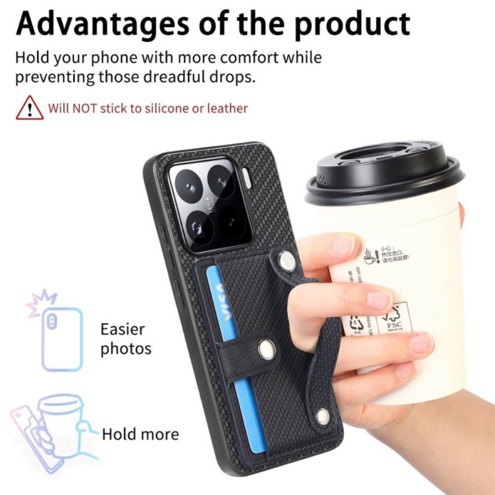 Case Hoesje Xiaomi 15 Telefoonhoesje Kaarthouder En Bandje Van Koolstofvezel