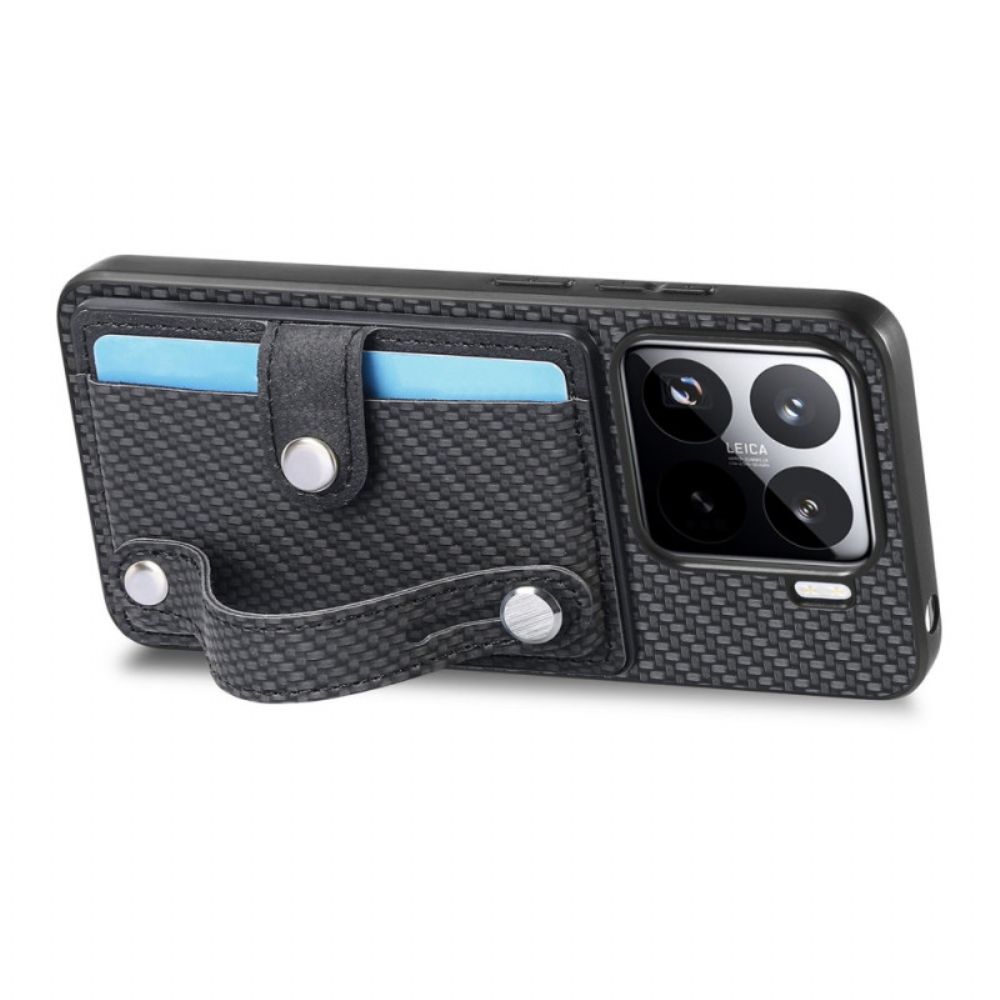 Case Hoesje Xiaomi 15 Telefoonhoesje Kaarthouder En Bandje Van Koolstofvezel
