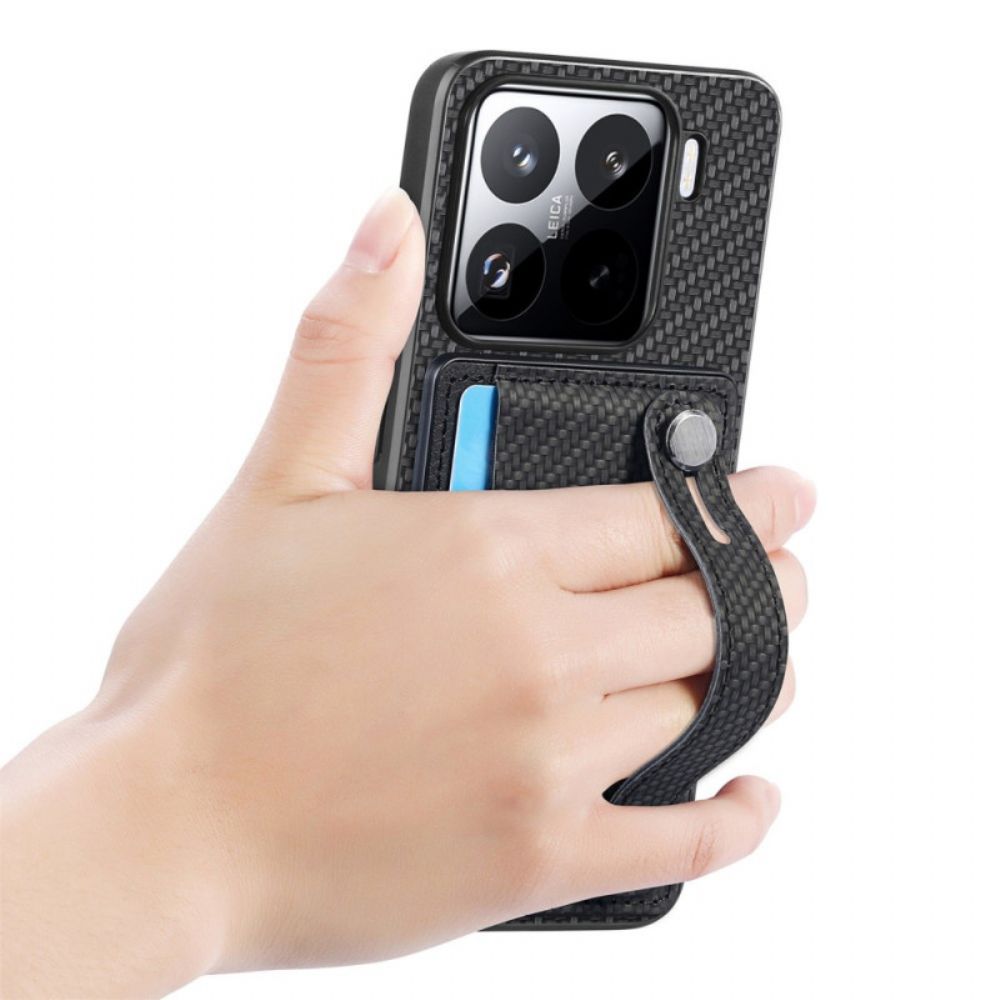 Case Hoesje Xiaomi 15 Telefoonhoesje Kaarthouder En Bandje Van Koolstofvezel