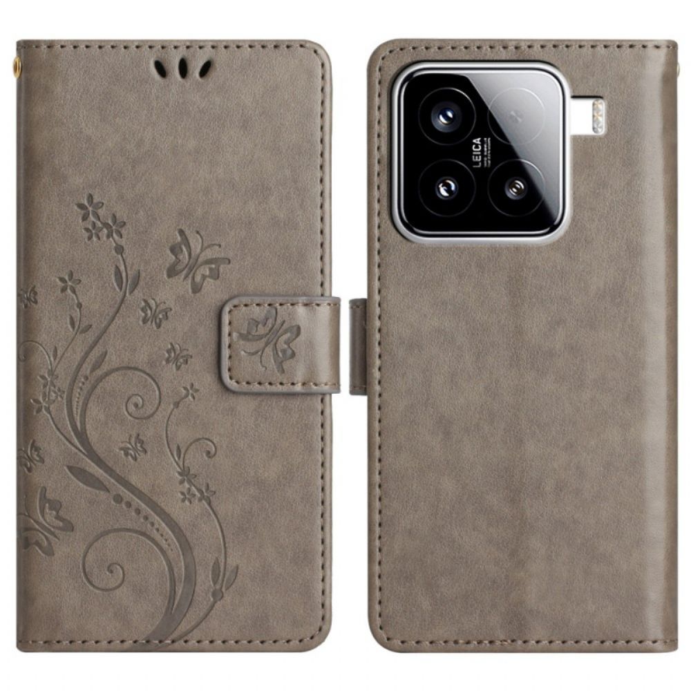 Flip Case Leren Xiaomi 15 Bloemenpatroon
