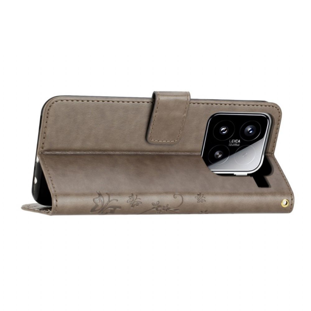 Flip Case Leren Xiaomi 15 Bloemenpatroon