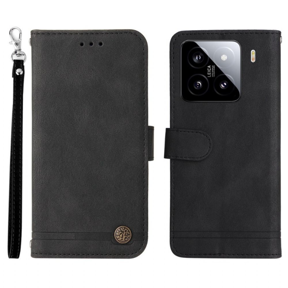 Flip Case Leren Xiaomi 15 Decoratieve Klinknagel En Bandje