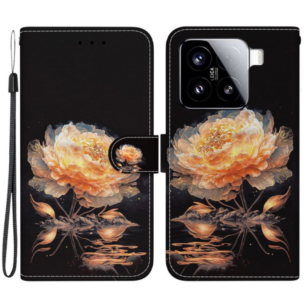 Flip Case Leren Xiaomi 15 Gouden Pioenroos