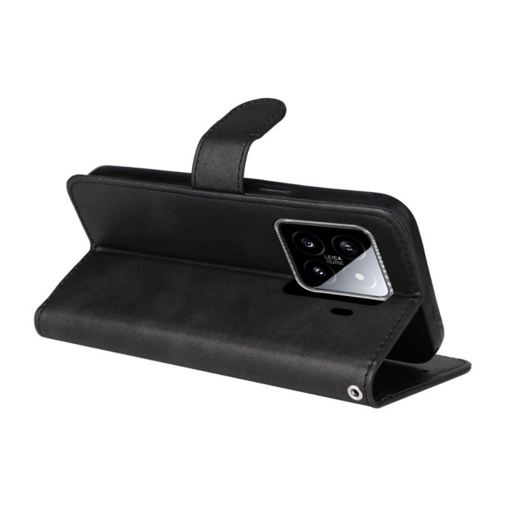 Folio-hoesje Xiaomi 15 Effen Leren Bandje