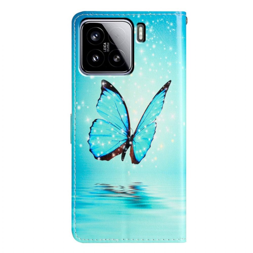 Folio-hoesje Xiaomi 15 Telefoonhoesje Blauwe Vlinder In Vlucht
