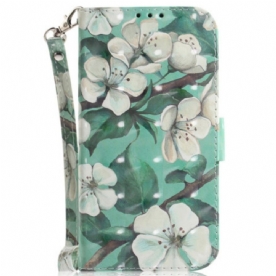 Folio-hoesje Xiaomi 15 Telefoonhoesje Sleutelkoord Met Aquarelbloemen