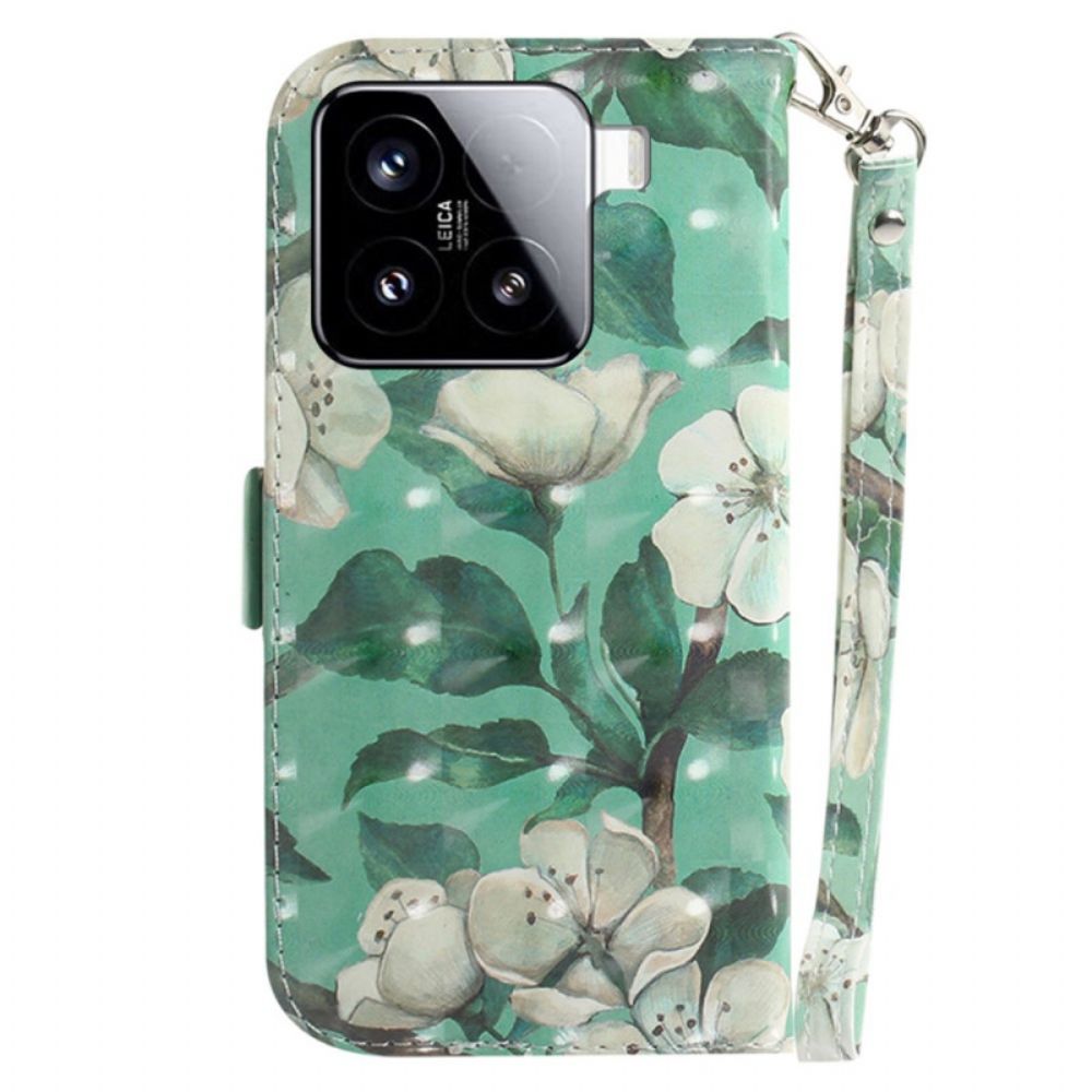 Folio-hoesje Xiaomi 15 Telefoonhoesje Sleutelkoord Met Aquarelbloemen