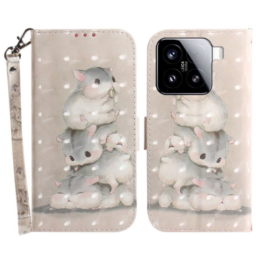 Folio-hoesje Xiaomi 15 Telefoonhoesje Sleutelkoord Met Hamsters