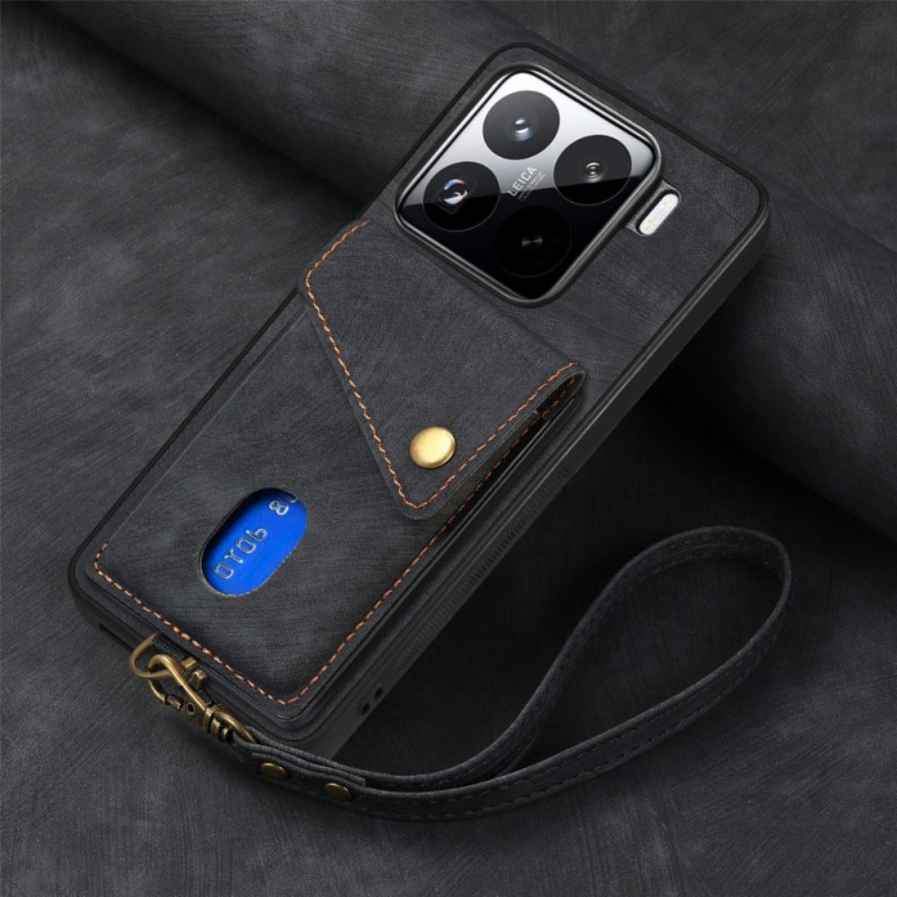 Hoesje Xiaomi 15 Kaarthouder En Bandje Met Suède-effect Bescherming Hoesje