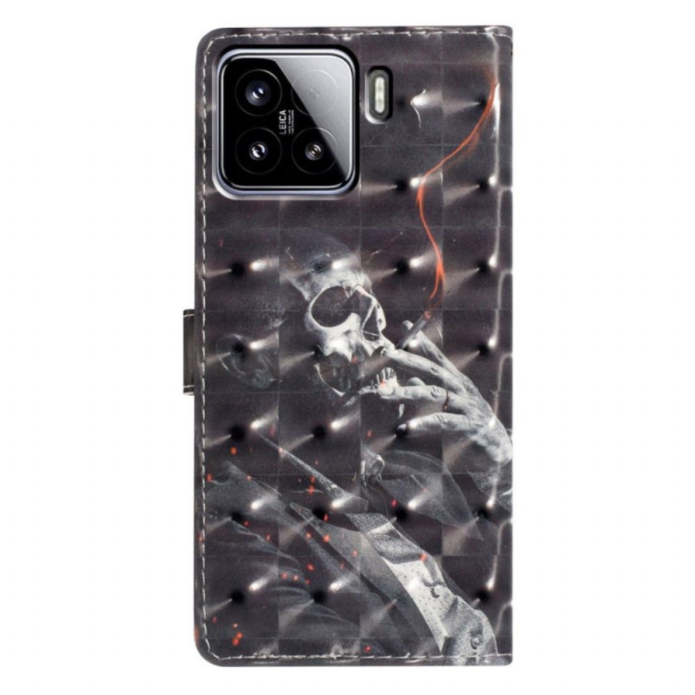 Leren Hoesje Voor Xiaomi 15 3d Rokend Skelet