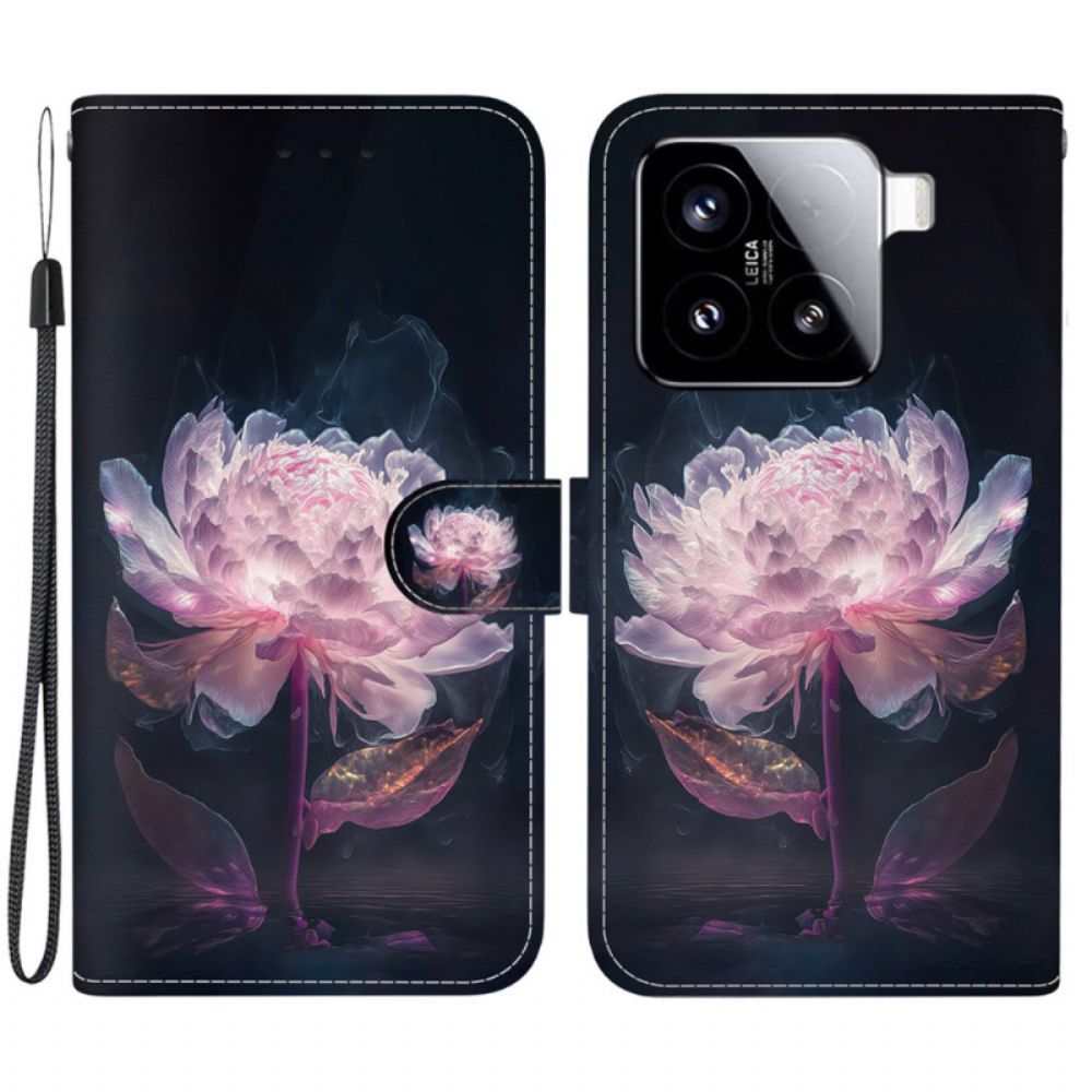 Leren Hoesje Voor Xiaomi 15 Paarse Pioenroos