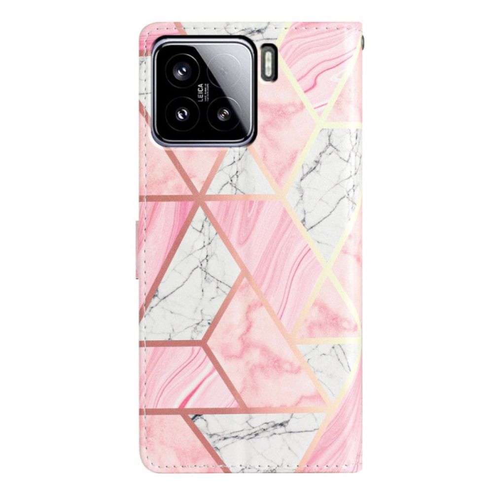 Leren Hoesje Voor Xiaomi 15 Roze Marmer