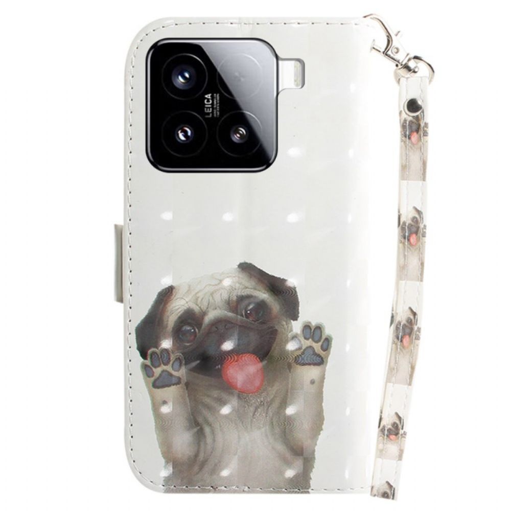 Leren Hoesje Voor Xiaomi 15 Sleutelkoord Met Mopshondpatroon