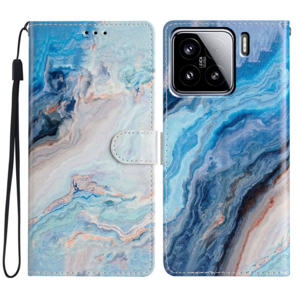 Leren Hoesje Xiaomi 15 Blauw Marmer Bescherming Hoesje