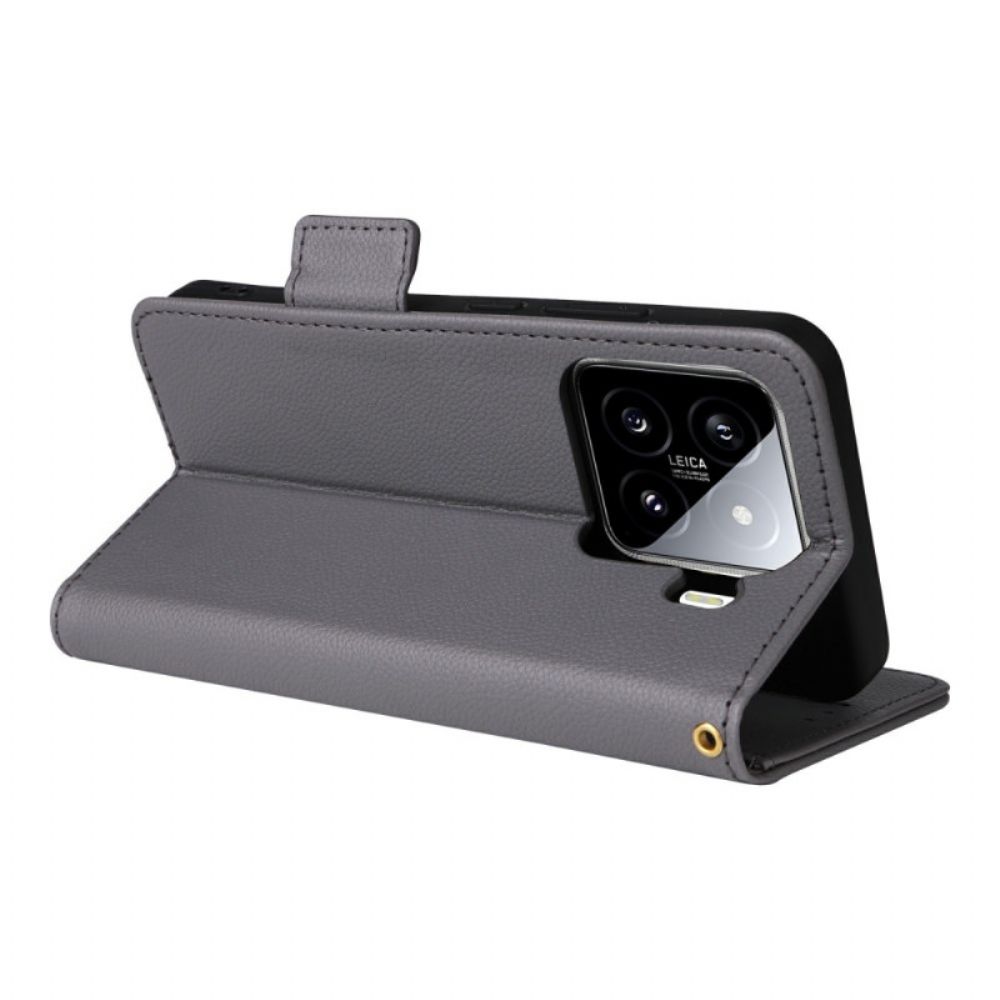 Leren Hoesje Xiaomi 15 Lychee Kunstleer Met Bandje Bescherming Hoesje