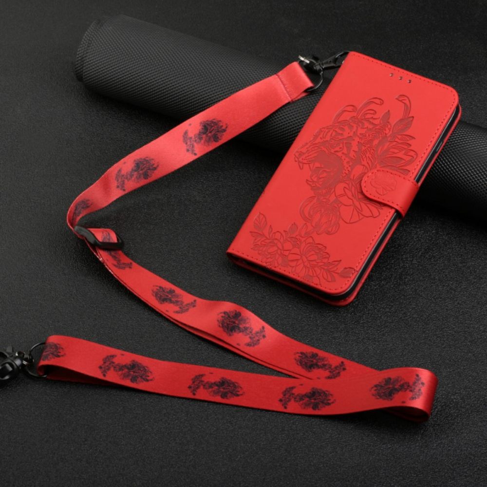 Folio-hoesje voor Samsung Galaxy S10 Plus Met Ketting Barokke Tijger Met Bandjes