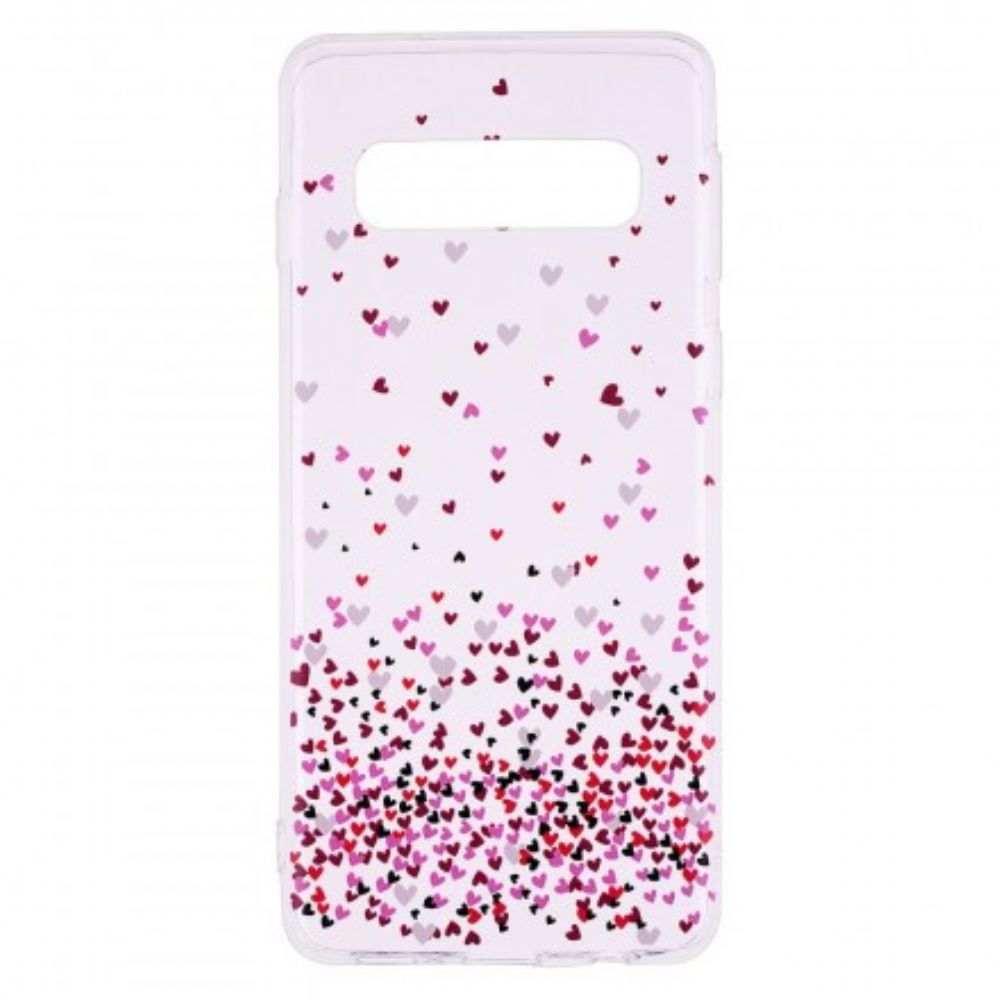 Hoesje voor Samsung Galaxy S10 Plus Transparant Meerdere Rode Harten