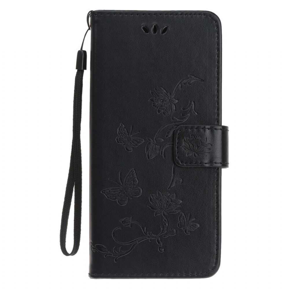 Leren Hoesje voor Huawei P Smart S Met Ketting Thong Vlinders En Bloemen