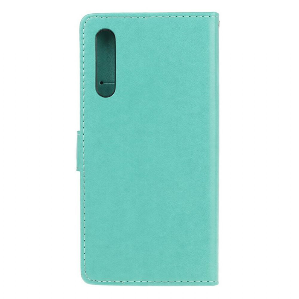 Leren Hoesje voor Huawei P Smart S Met Ketting Thong Vlinders En Bloemen