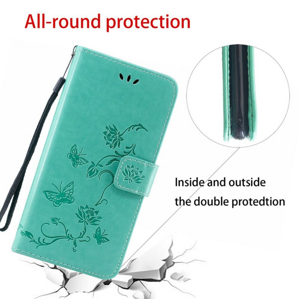 Leren Hoesje voor Huawei P Smart S Met Ketting Thong Vlinders En Bloemen