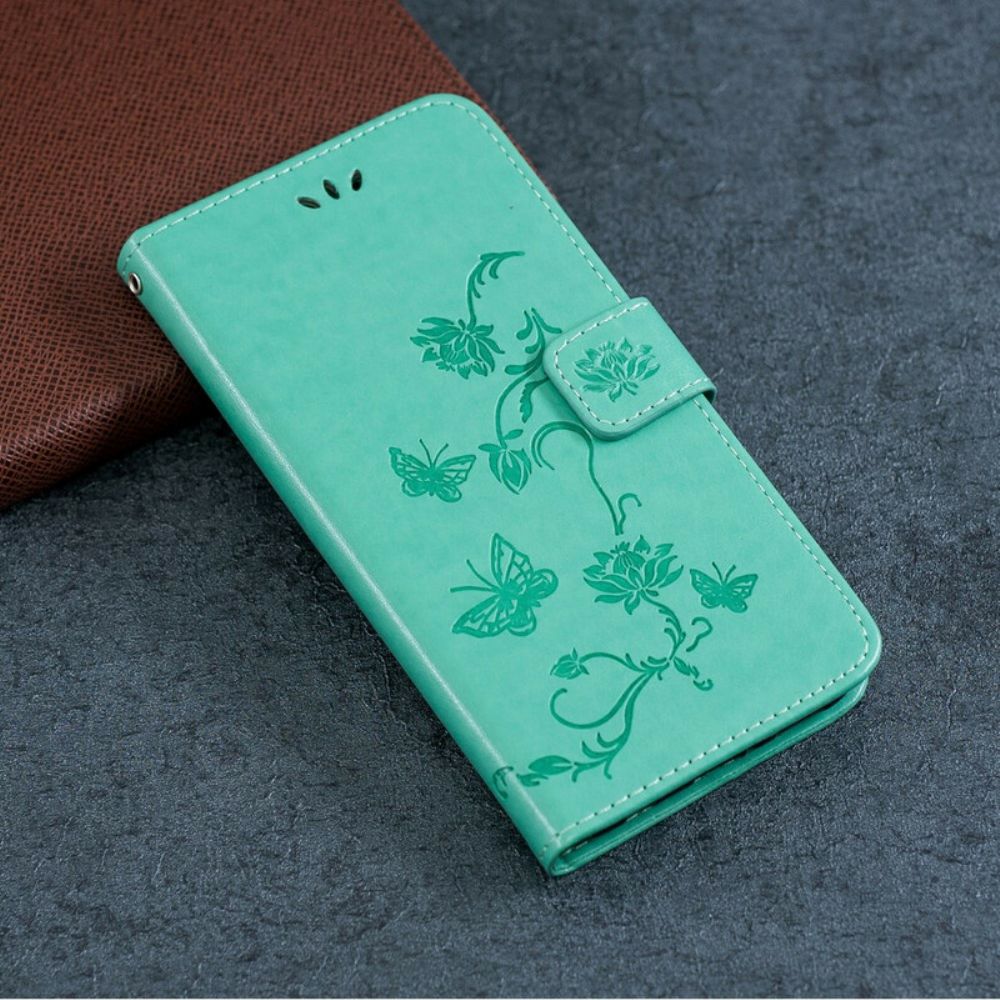 Leren Hoesje voor Huawei P Smart S Met Ketting Thong Vlinders En Bloemen