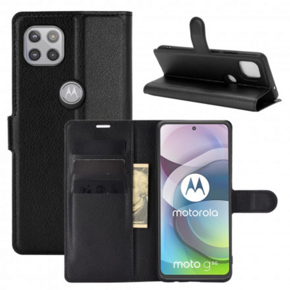 Leren Hoesje voor Moto G 5G Klassiek Lychee-effect