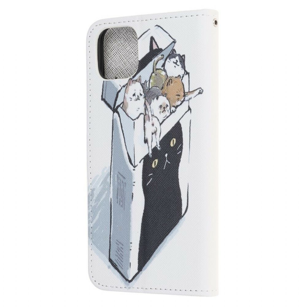 Folio-hoesje voor iPhone 13 Mini Met Ketting Thong Katten Levering