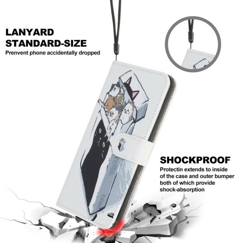 Folio-hoesje voor iPhone 13 Mini Met Ketting Thong Katten Levering