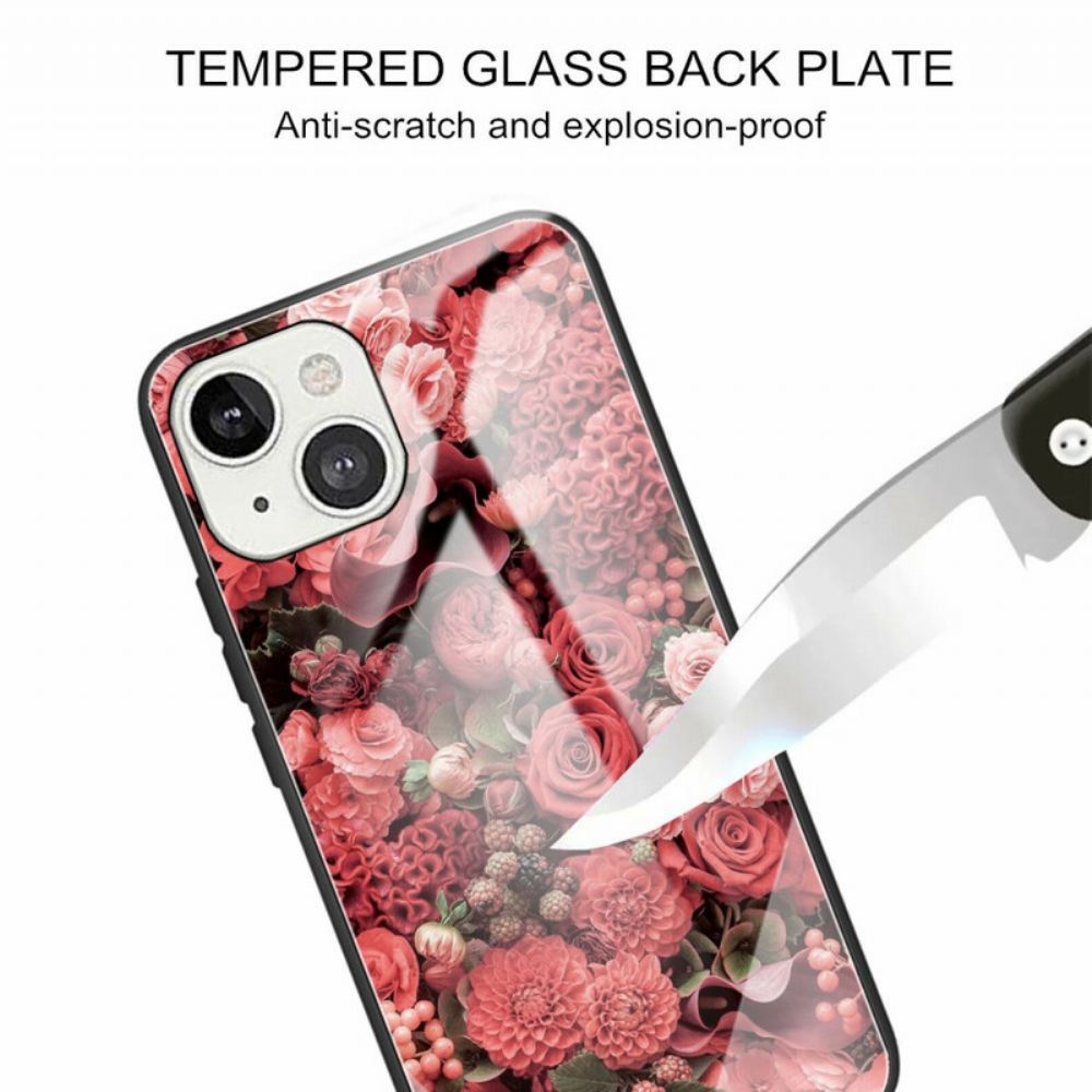 Hoesje voor iPhone 13 Mini Gehard Glas Roze Bloemen