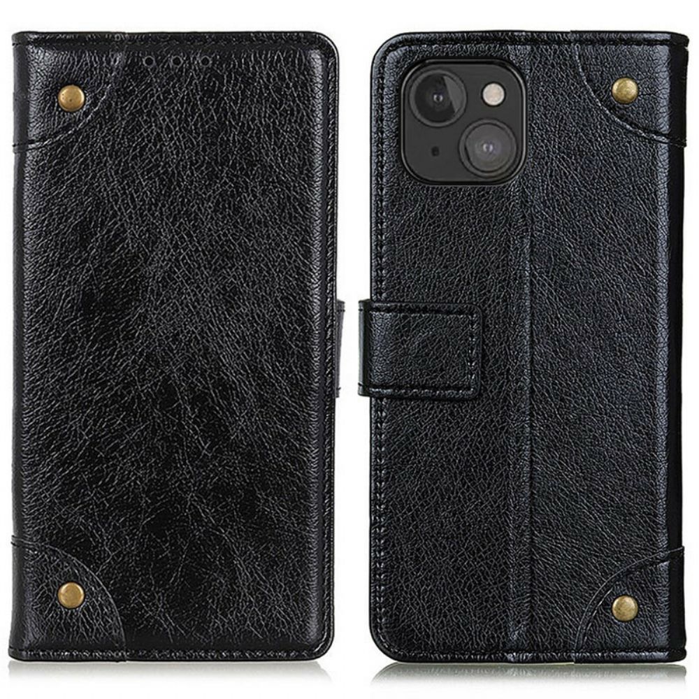 Leren Hoesje voor iPhone 13 Mini Vintage Klinknagels Nappaleer Stijl
