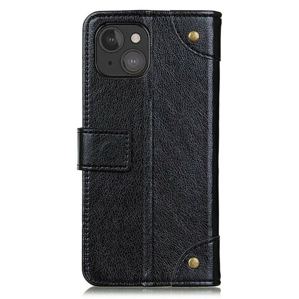 Leren Hoesje voor iPhone 13 Mini Vintage Klinknagels Nappaleer Stijl